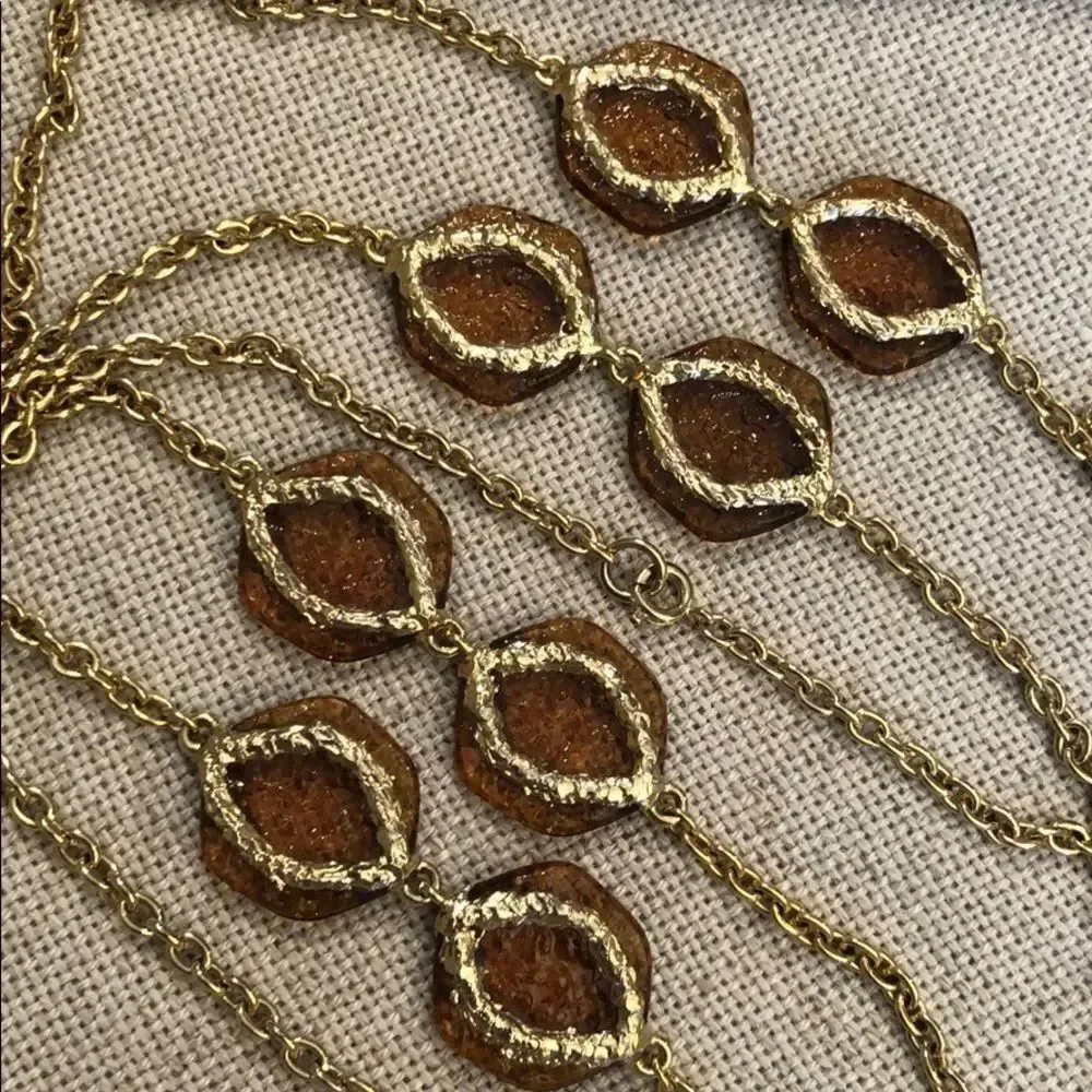 Vintage Station Necklace Amber Acrylic Accents